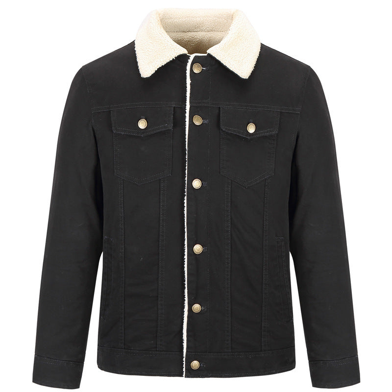 Herren Baumwoll-Canvas Truckerjacke mit Sherpa-Kragen und durchgehendem Teddyfutter – Taviero