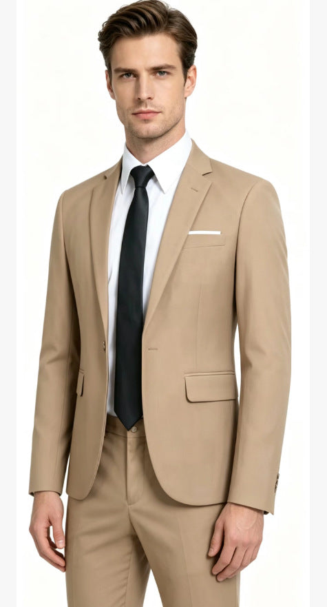 Herren nan tailliertes Anzugset aus leichtem Stretch-Twill mit Ein-Knopf-Sakko und Flat-Front-Hose Echo Archiv