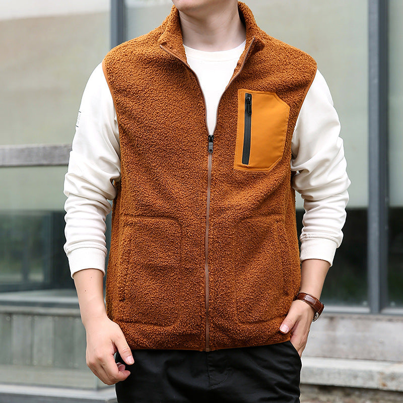 Herren Teddyfleece-Outdoorweste mit hohem Kragen, durchgehendem Reißverschluss und verschweißter Brusttasche Echo Archiv