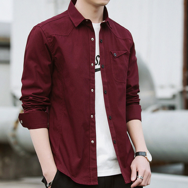 Herren Baumwoll-Overshirt im Worker-Style mit Brustpattentasche und Hemdkragen Echoarchiv