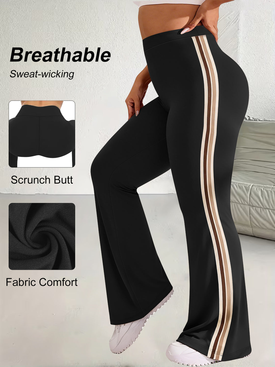 Damen High-Waist Schlaghose mit seitlichem Streifen und Scrunch-Po – Avélisse