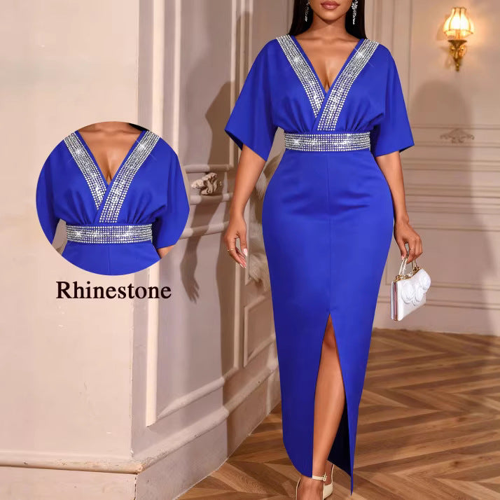 Damen elegantes Maxi-Kleid mit Pailletten und Schlitz Echo Archiv