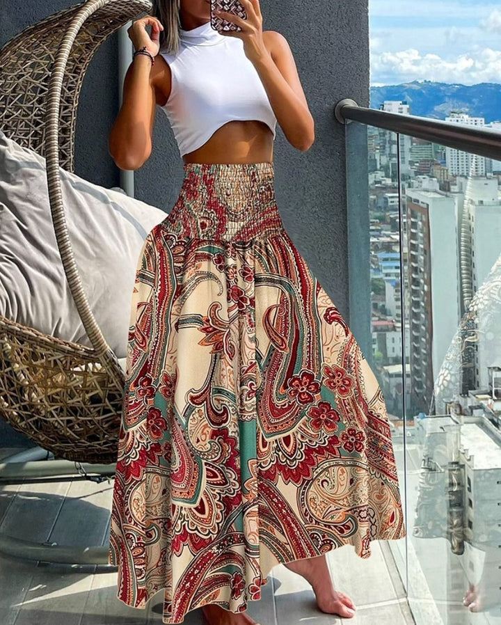Damen Maxirock mit hohem Smokbund, weitem Fall und Paisley‑Print Echoarchiv