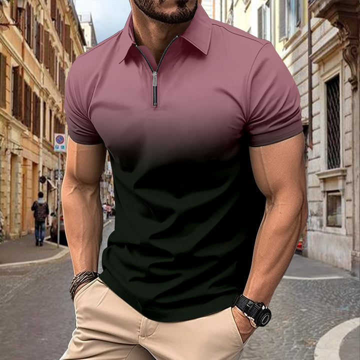 Herren Kurzarm Poloshirt mit stylischem Farbverlauf und praktischem Reißverschluss Echoarchiv