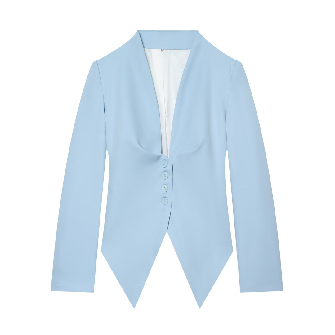 Damen Taillierter Cropped-Blazer mit spitzem Zipfelsaum und tiefem V-Ausschnitt Echo Archiv