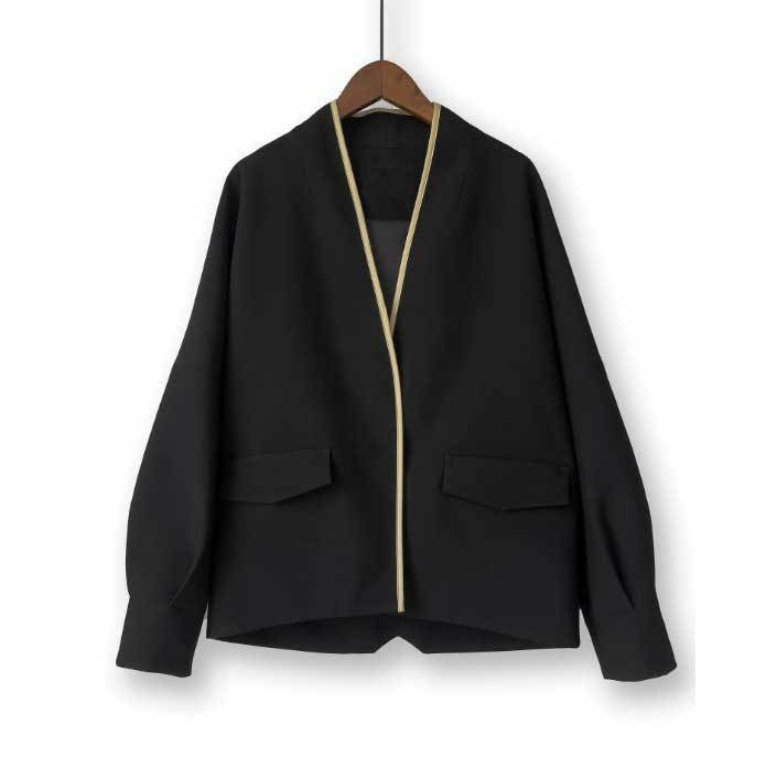 Damen Oversize kragenlose Blazerjacke mit kontrastpaspel & Pattentaschen Echo Archiv