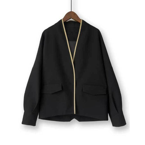 Damen Oversize kragenlose Blazerjacke mit kontrastpaspel & Pattentaschen Echo Archiv
