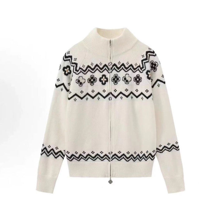 Damen Modischer Strickpullover mit Stehkragen und Reißverschluss Echoarchiv