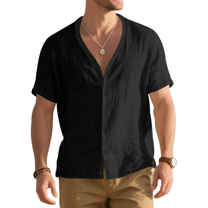 Herren Kurzarm-Henley-Hemd mit modischem V-Ausschnitt und strukturiertem Design Echoarchiv