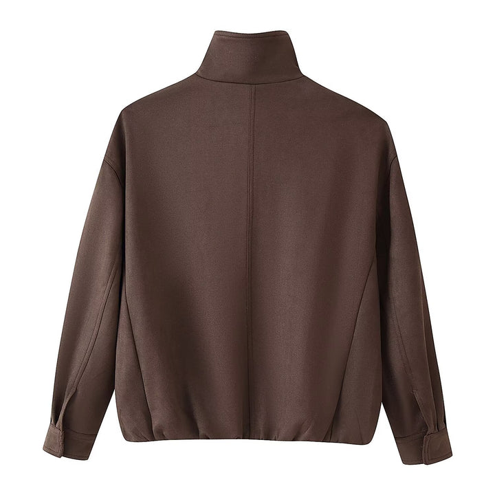 Damen Boxy-Kurzjacke mit hohem Funnelkragen und verdeckter Reißverschlussleiste Echoarchiv