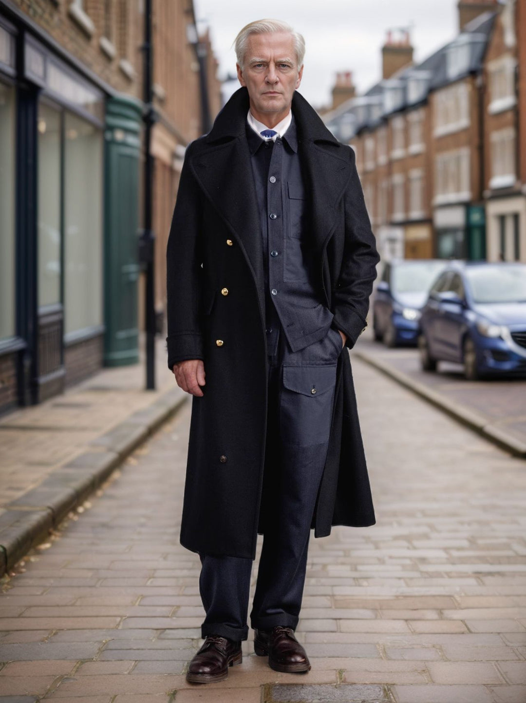 Herren eleganter und stilvoller Dufflecoat mit modernen Akzenten Echoarchiv