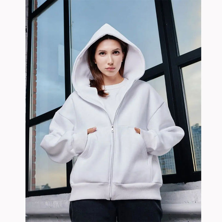 Damen nan extraweit geschnittener Zip-Hoodie mit verstärkter Kapuze, flachen Nähten und weichem Fleece-Innenfutter Echo Archiv