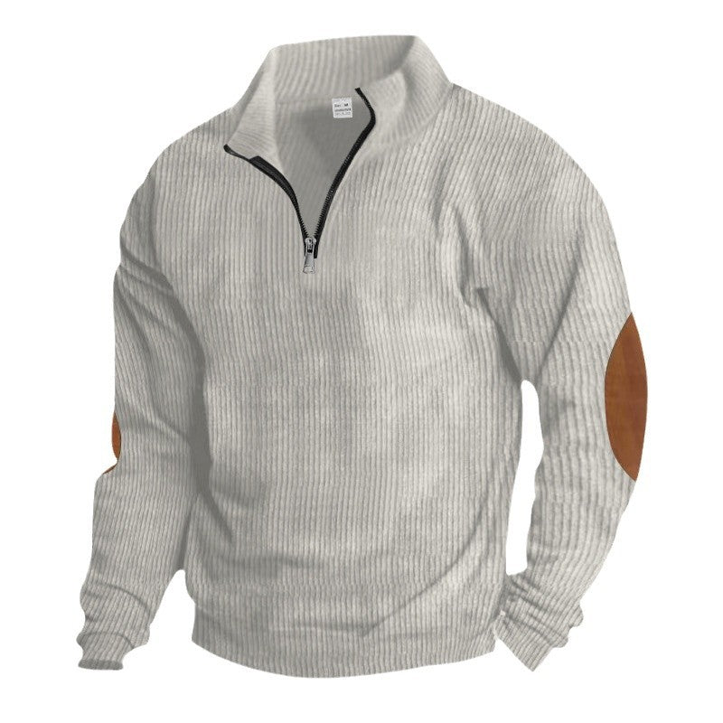 Herren Fleece-Pullover mit hochwertiger Strickstruktur und Lederapplikationen Echoarchiv