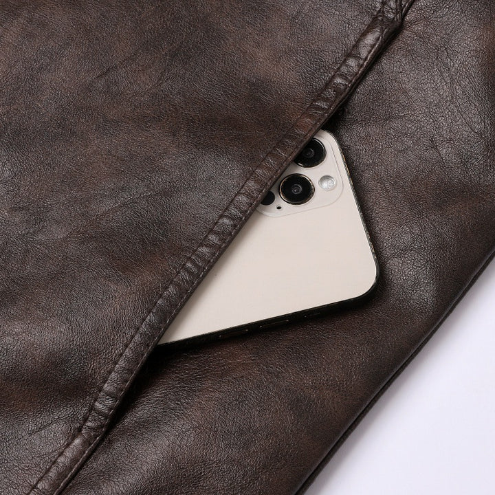 Herren modische Kunstlederjacke mit innovativen Reißverschlusstaschen Echoarchiv