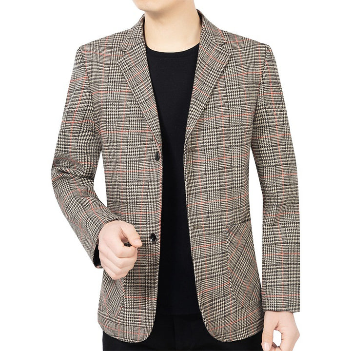 Herren Glencheck-Sakko Slim Fit aus Wollmischung mit dezentem Overcheck – Tianoro