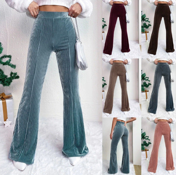 Damen Hochtaillierte gerippte Samt-Hose mit weitem Bein Echo Archiv