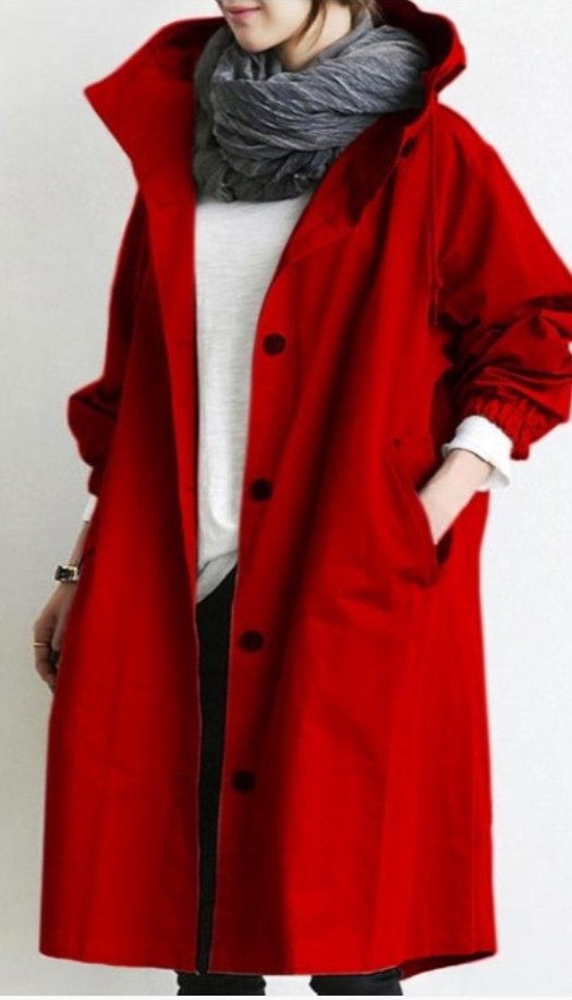 Damen nan leichter oversized Regenmantel mit Kapuze und verdeckter Knopfleiste Echo Archiv