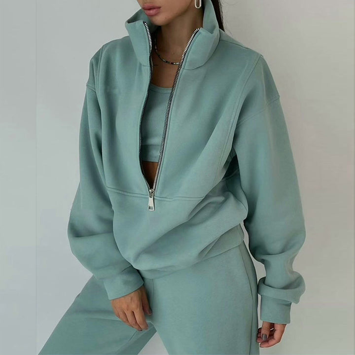 Damen nan kurzes Halbzip-Sweatshirt-und-Jogginghose-Set mit Stehkragen, oversized Schnitt und weichem French-Terry Echo Archiv