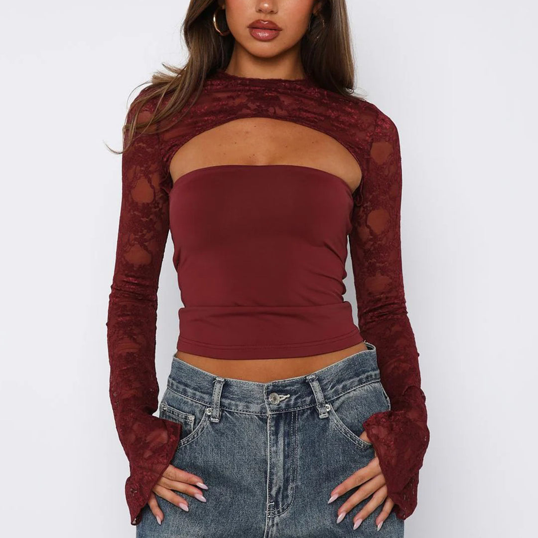 Damen Spitzenoberteil mit innovativem Cut-Out und langen Ärmeln Echo Archiv