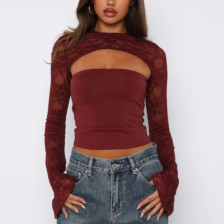 Damen Spitzenoberteil mit innovativem Cut-Out und langen Ärmeln Echo Archiv