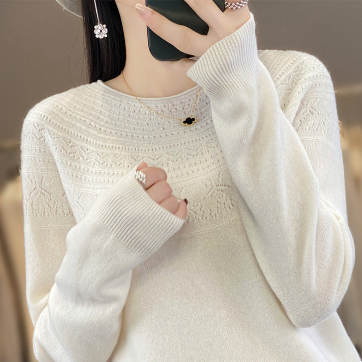 Damen Rundhals-Feinstrickpullover mit strukturierter Passe und Kaschmir-Optik Echoarchiv