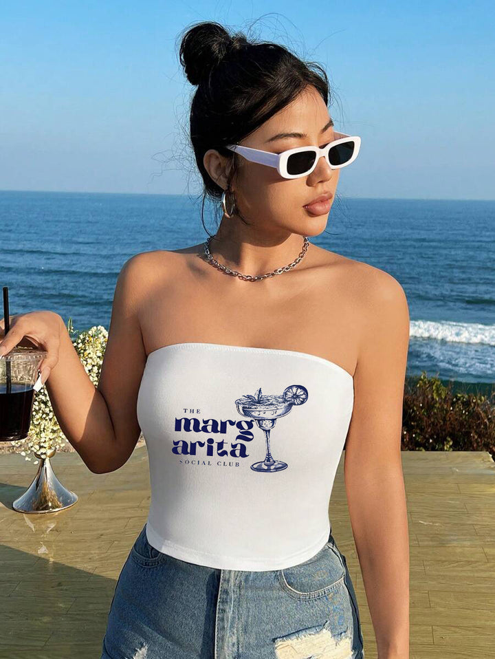 Damen Bandeau-Top mit auffälligem Statement-Aufdruck Echo Archiv