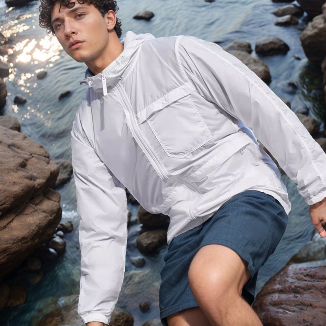 Herren leichte Outdoor-Jacke mit praktischen Taschen und verstellbarem Kapuzenkragen Echoarchiv