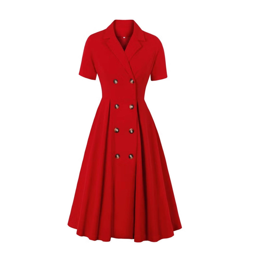 Damen elegantes Midikleid mit doppelter Knopfleiste und schwingendem Rock Echo Archiv