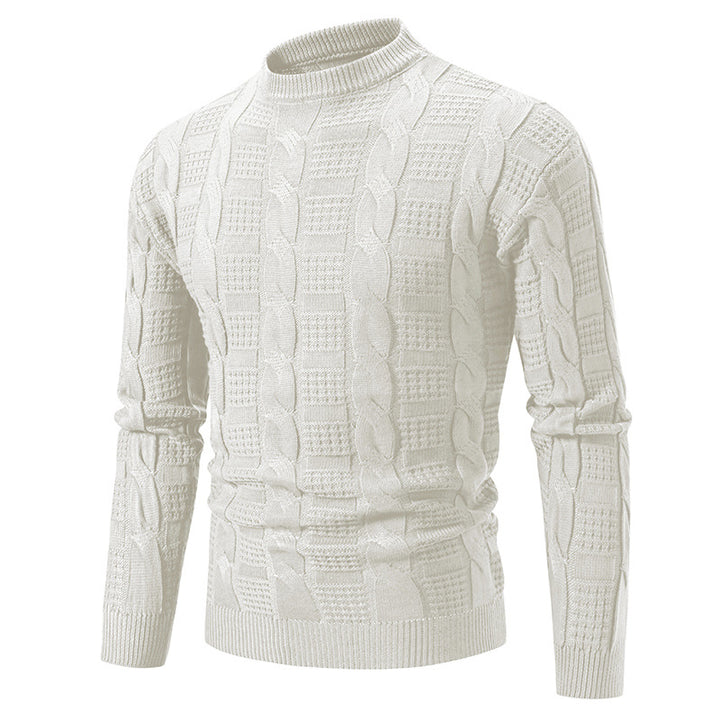 Herren Hochwertiger Grobstrickpullover mit Stehkragen und dekorativem Muster Echoarchiv