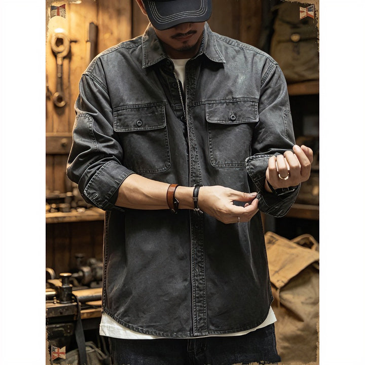 Herren Baumwoll-Utility-Overshirt mit Pattentaschen Echoarchiv