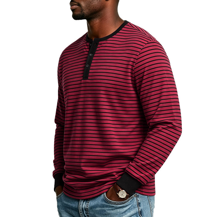 Herren Gestreiftes Langarm-Henleyshirt aus Baumwollmischung mit Knopfleiste Echoarchiv