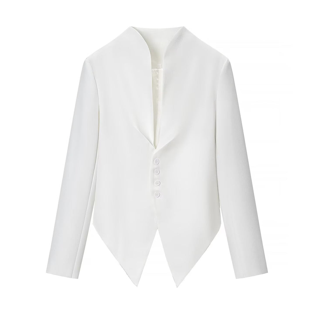 Damen Taillierter Blazer mit spitz zulaufendem Schößchen und Stehkragen Echo Archiv