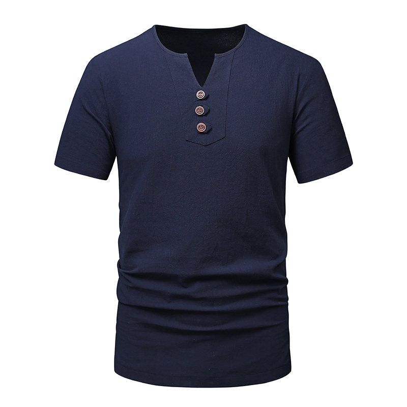 Herren Kurzarm-Henley-T-Shirt mit modernen Knopfdetails Echoarchiv