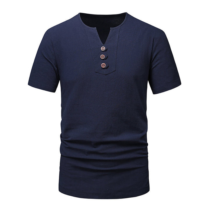 Herren Kurzarm-Henley-T-Shirt mit modernen Knopfdetails Echoarchiv
