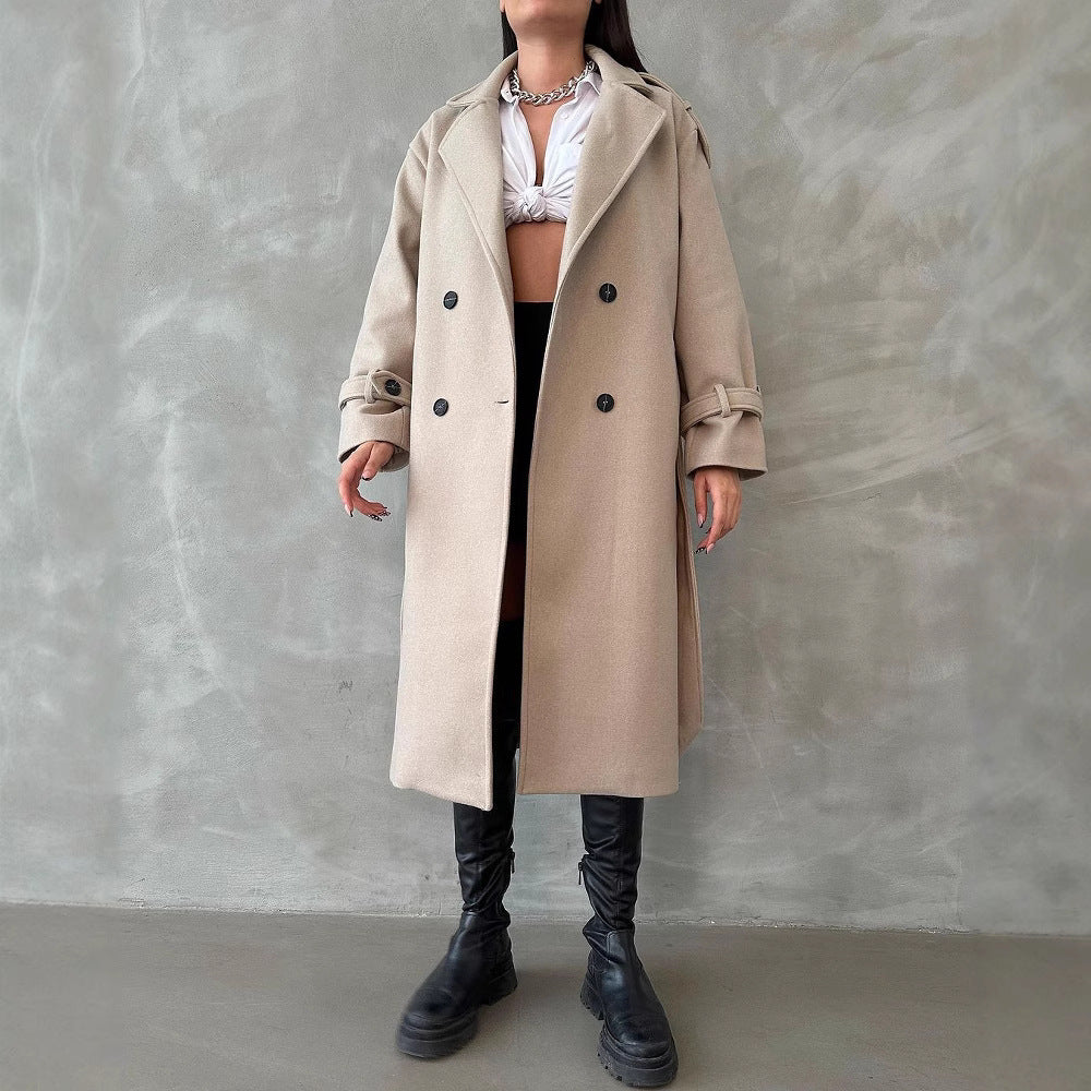 Damen Oversize Wollmix-Mantel mit doppelreihiger Knopfleiste und Taillengürtel Echoarchiv