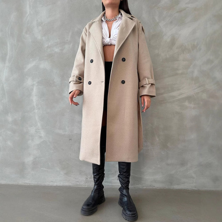 Damen Oversize Wollmix-Mantel mit doppelreihiger Knopfleiste und Taillengürtel Echoarchiv