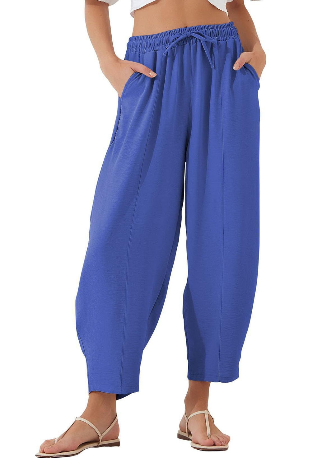 Damen Bequeme, weit geschnittene Sommerhose mit elastischem Bund und seitlichen Taschen Echo Archiv
