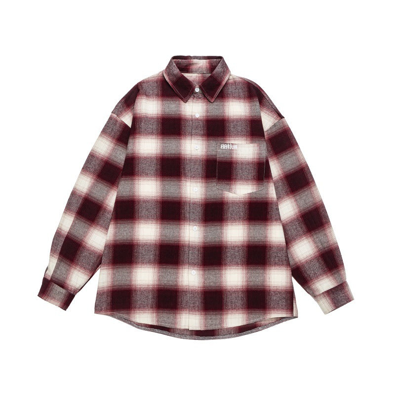 Unisex Karo-Flanell-Hemdjacke im Oversize-Kastenschnitt mit abgerundetem Saum Echoarchiv