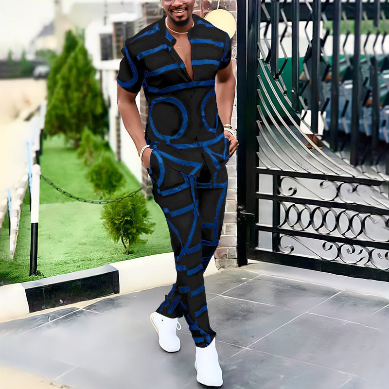 Herren Jumpsuit mit modernem graphischen Muster und entspannter Passform Echoarchiv