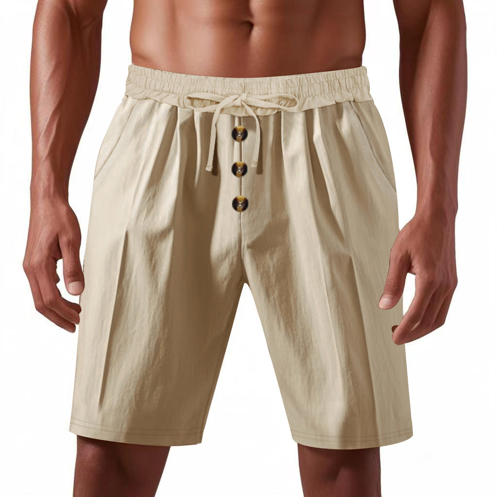Herren lässige Strandshorts mit elastischem Bund und Holzknopfdetails Echoarchiv