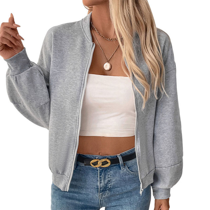 Damen Kurzgeschnittenes Bomber‑Sweatshirt mit Ballonärmeln und Reißverschluss Echoarchiv