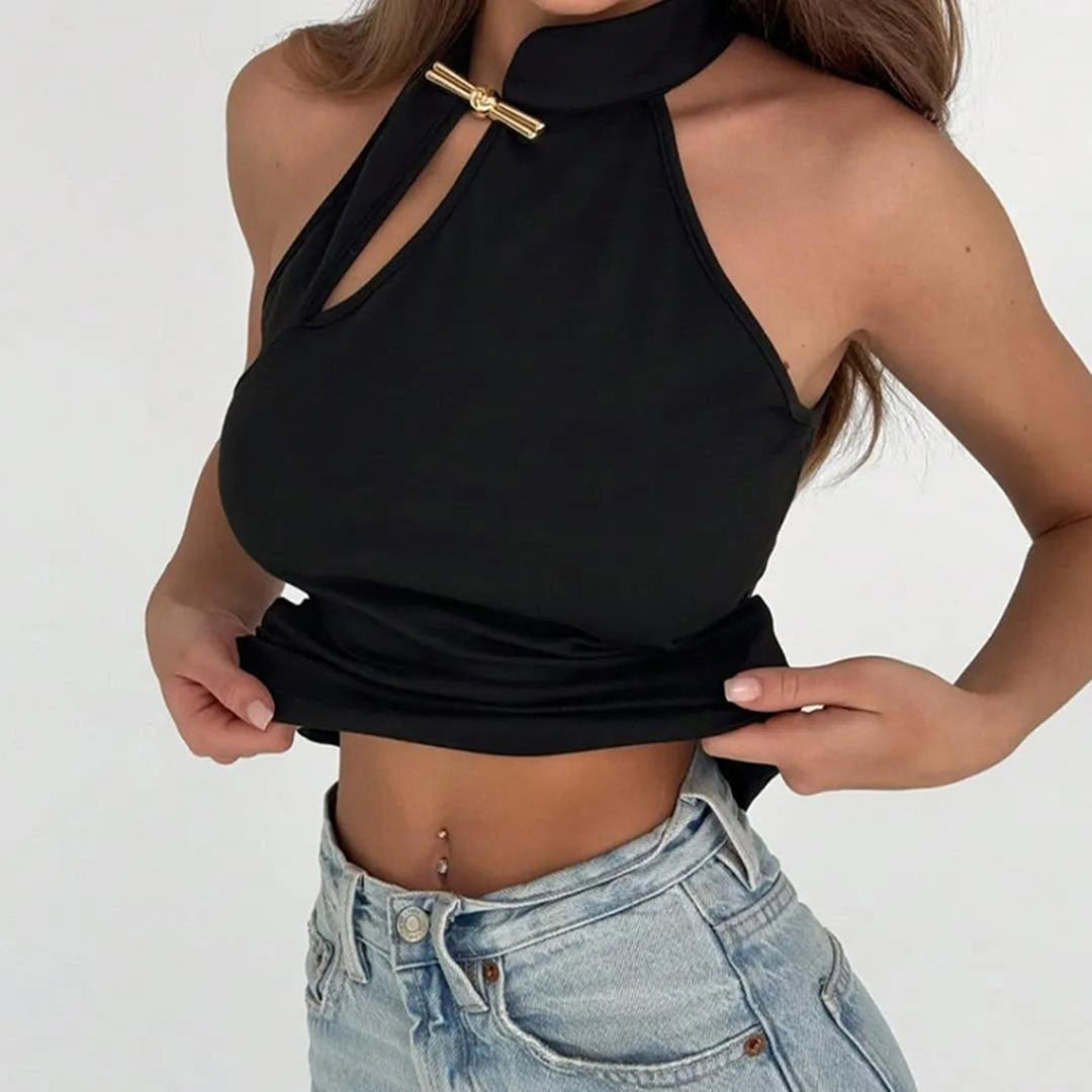 Damen Hochgeschlossenes Sporttop mit dekorativem Schlitz und eleganter Schnalle Echo Archiv