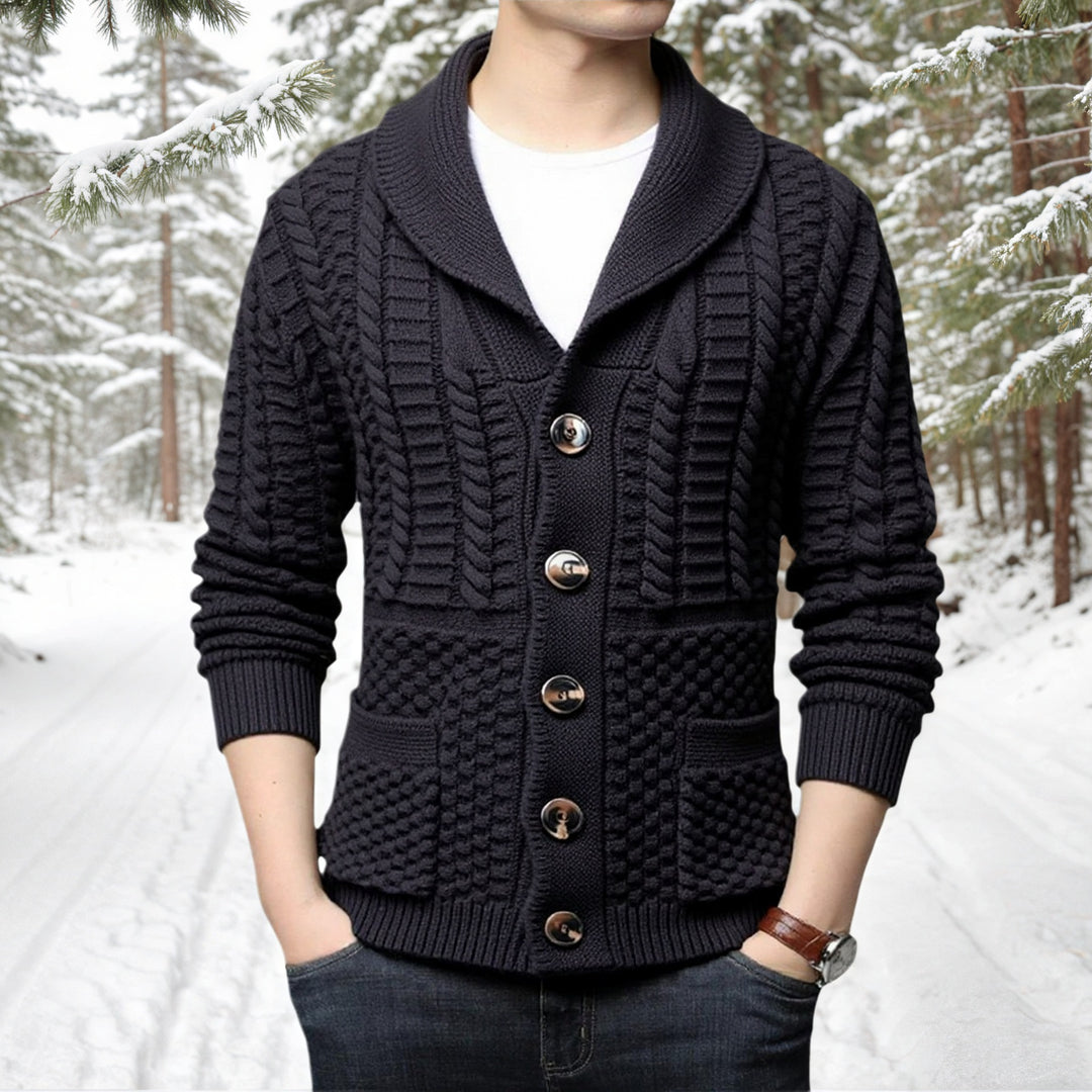 Herren modische Strickjacke mit tiefem V-Ausschnitt und stylishem Zopfdesign Echoarchiv