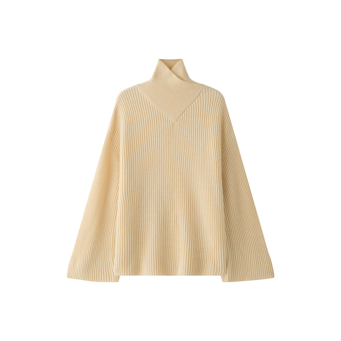 Damen Oversize Rippstrick-Rollkragenpullover mit V‑Passe Echoarchiv