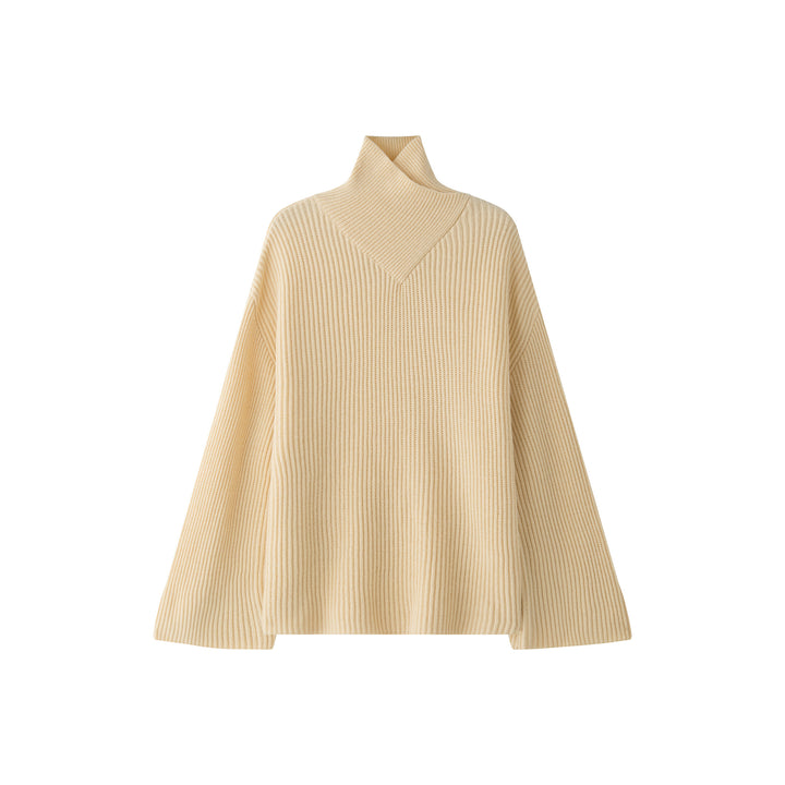 Damen Oversize Rippstrick-Rollkragenpullover mit V‑Passe Echoarchiv