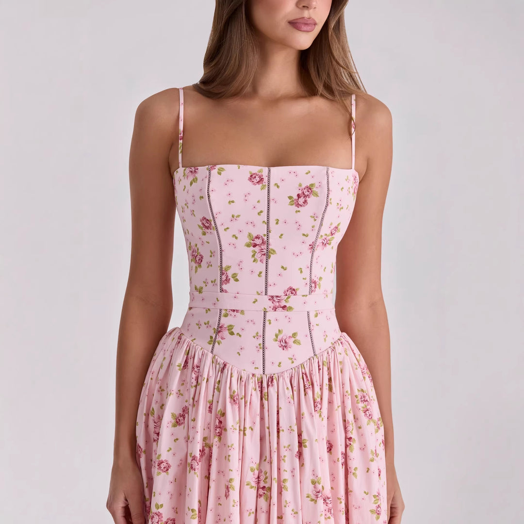 Damen Blumiges Midi-Kleid mit raffiniertem Schnitt Echo Archiv