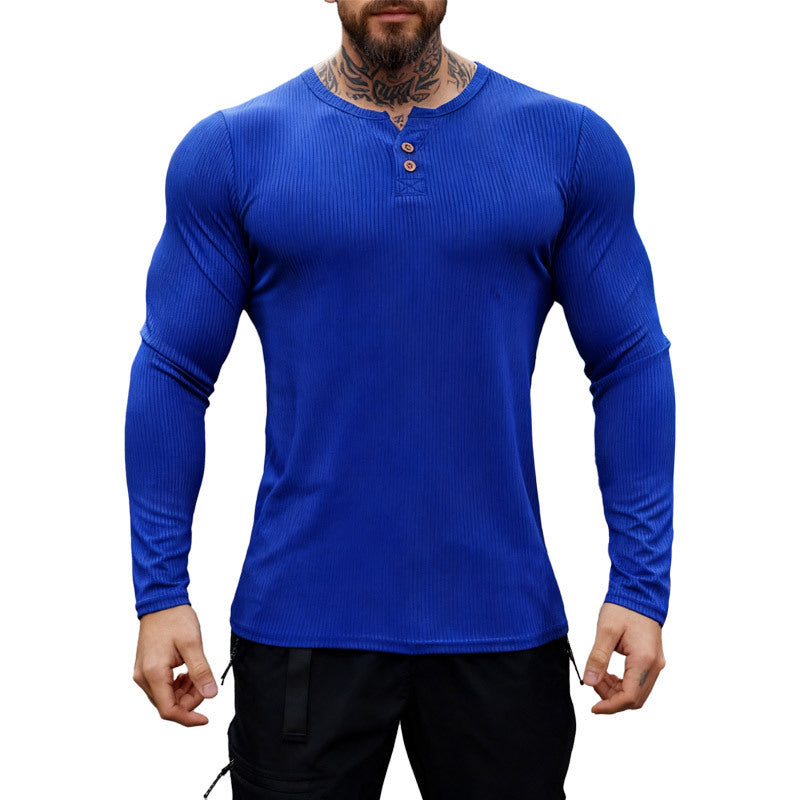 Herren nan geripptes Langarm-Henleyshirt mit flacher Knopfleiste und körperbetonter Stretch-Passform Echo Archiv