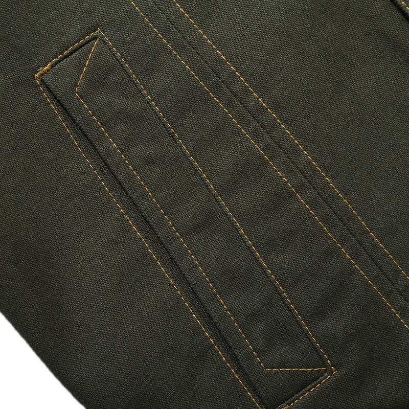 Herren Canvas Overshirt mit militärischer Optik Kontraststeppungen und Brustklappen – Taviero