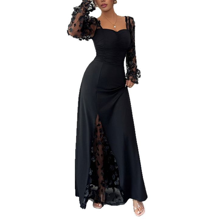 Damen Elegantes Maxikleid mit raffinierten Rüschendetails und transparenter Unterlage Echo Archiv