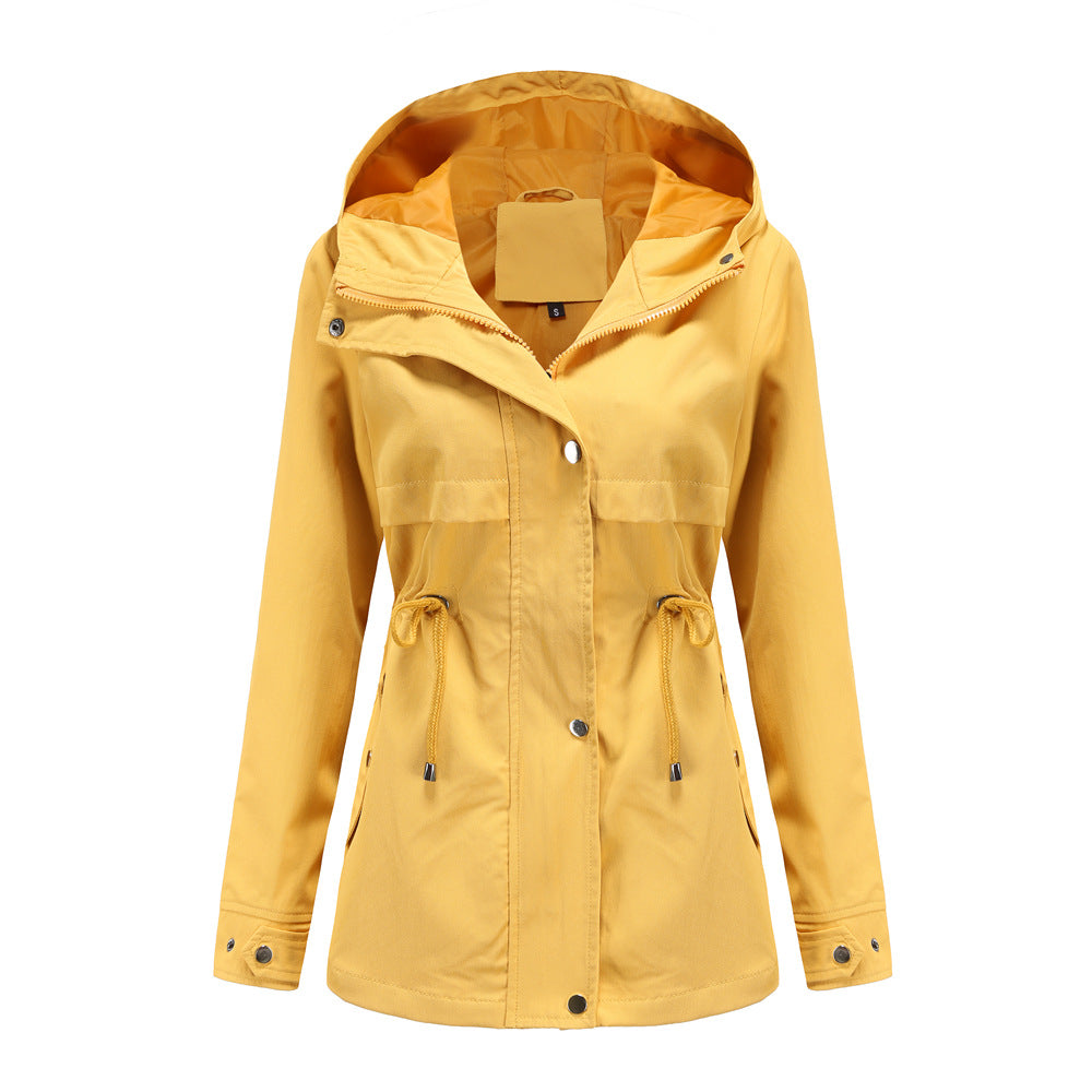Damen nan atmungsaktive Übergangsjacke mit Kapuze, Taillenzug und verdeckter Druckknopfleiste Echo Archiv
